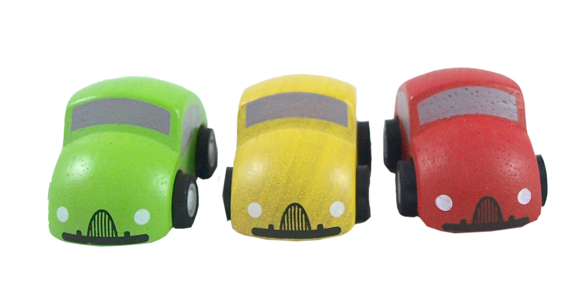 Tre små bilar av gummiträ PlanToys