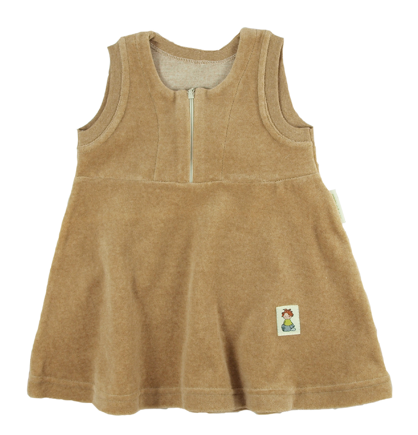 Minimundus klänning av 100% ekologisk bomullsvelour färgväxande Coloured by Nature brun