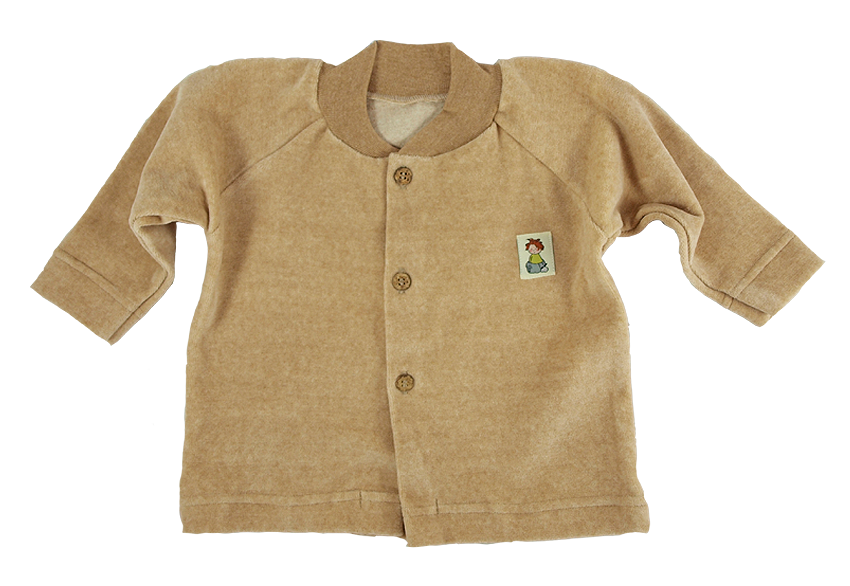Minimundus tröja med knappar 100% ekologisk bomullsvelour färgväxande Coloured by Nature brun