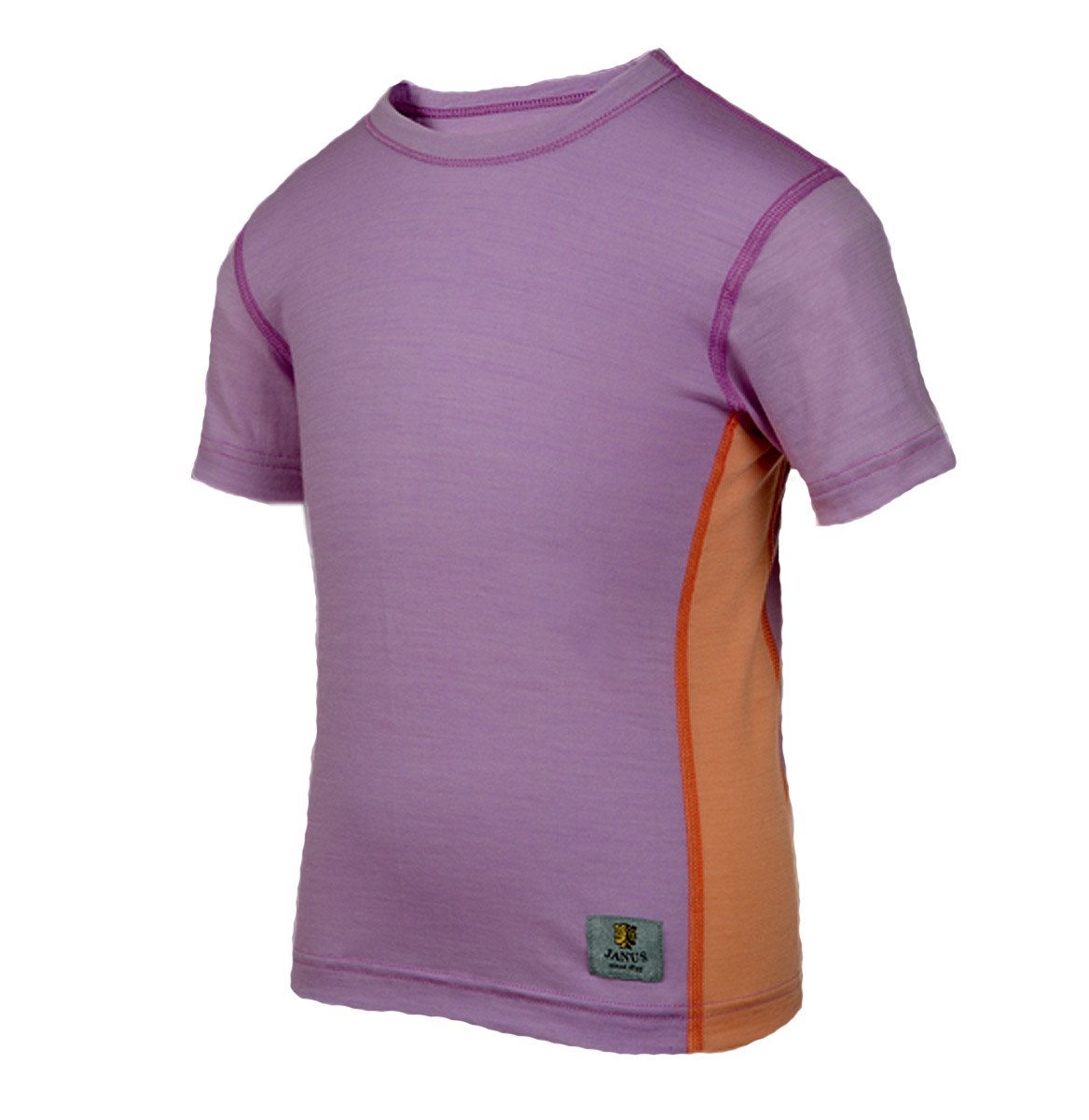 Janus LightWool barn t-shirt 100% merinoull lavendellila/orange