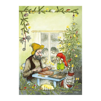Julkort/vykort Sven Nordvist Pettson och Findus jul 15x10 cm