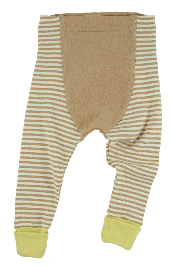 Minimundus babybyxor med fotgömma muddfot 100% ekologisk Coloured by Nature brun natur samt gul ekologisk bomull
