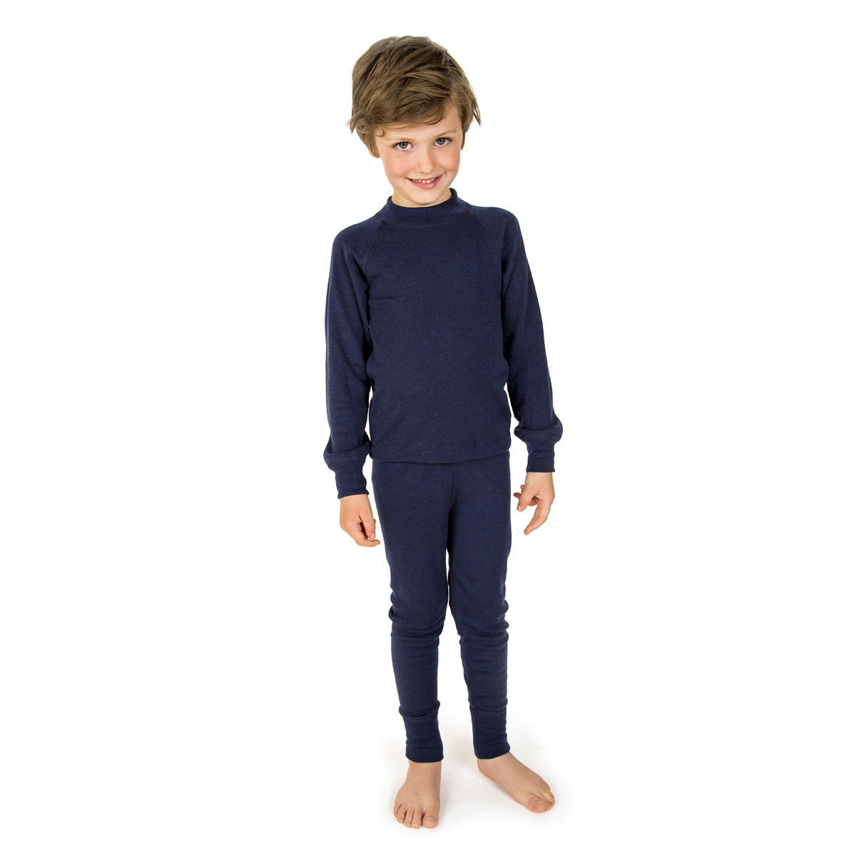 Janus barn underställ 100% merinoull långkalsonger och tröja marinblå
