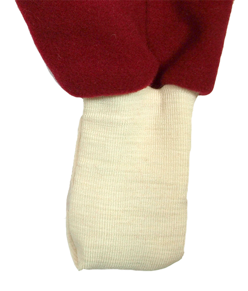 Minimundus overall av 100% ullfleece med hand- och fotgömma röd