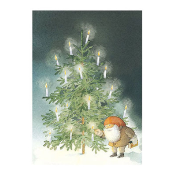 Julkort Tomtens gran minikort med kuvert 9,5x6,5 cm