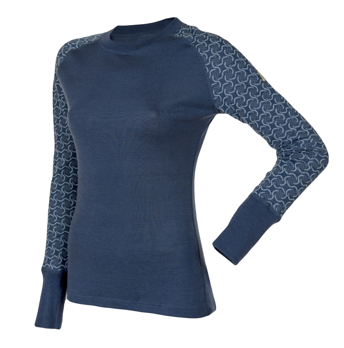 Janus DesignWool dam underställ merinoull långkalsonger och tröja med lång ärm mörkblå
