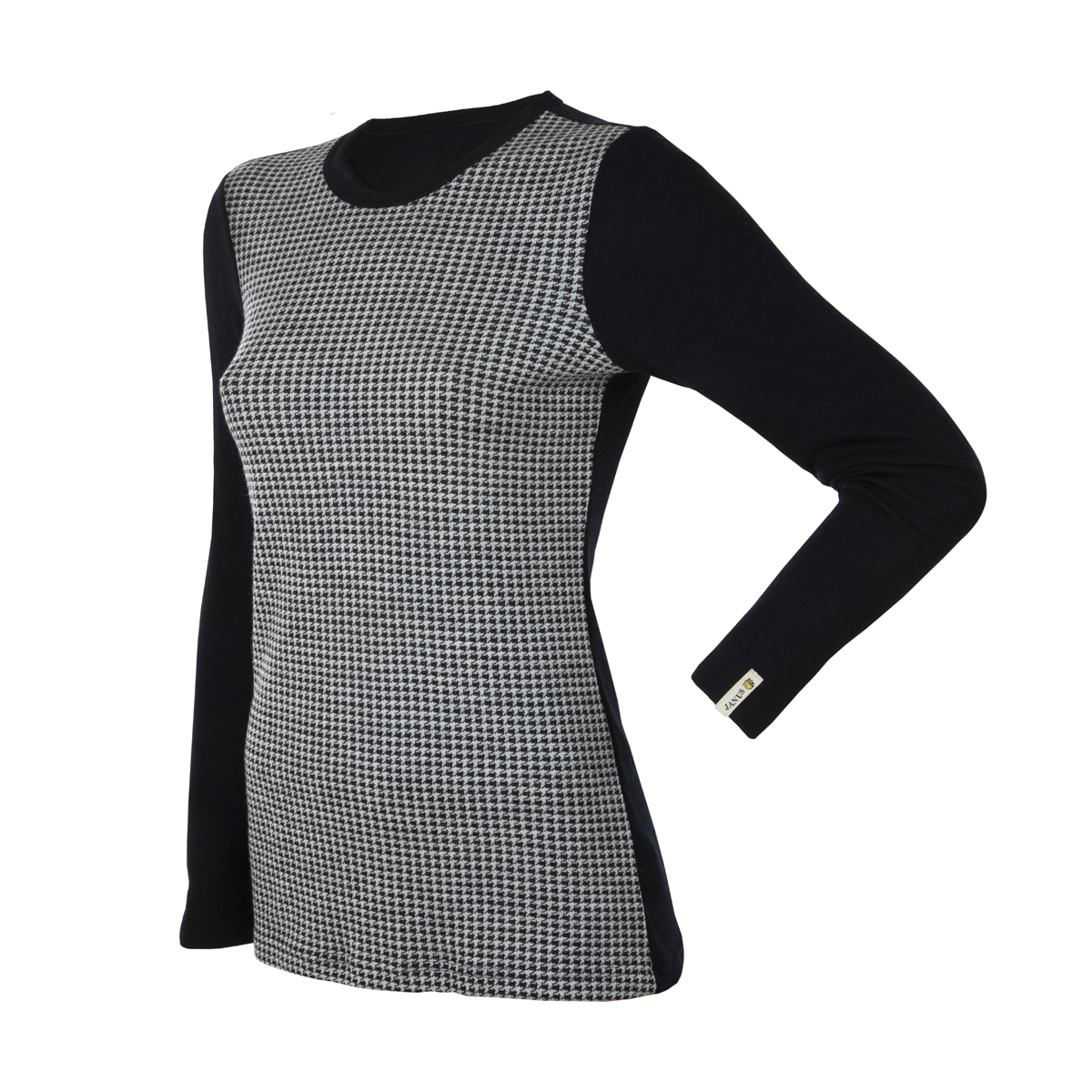 Janus DesignWool dam tröja av merinoull med lång ärm svart med svart/vitt framstycke