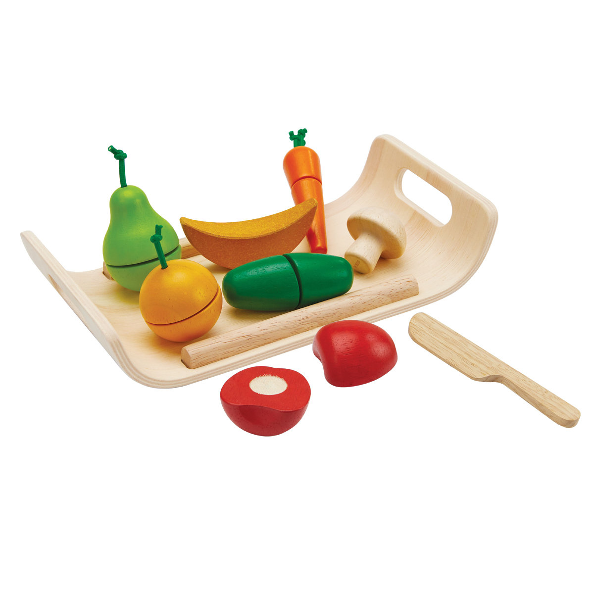 Frukt- och grönsaker på bricka av trä PlanToys