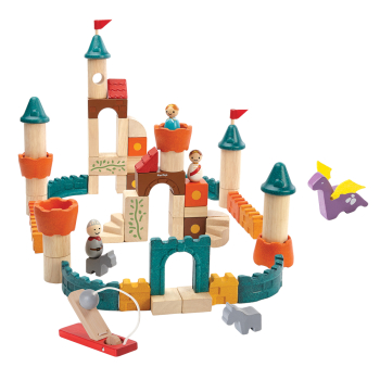 Fantasy Blocks av gummiträ och PlanWood från Plan Toys 60 delar i olika färger