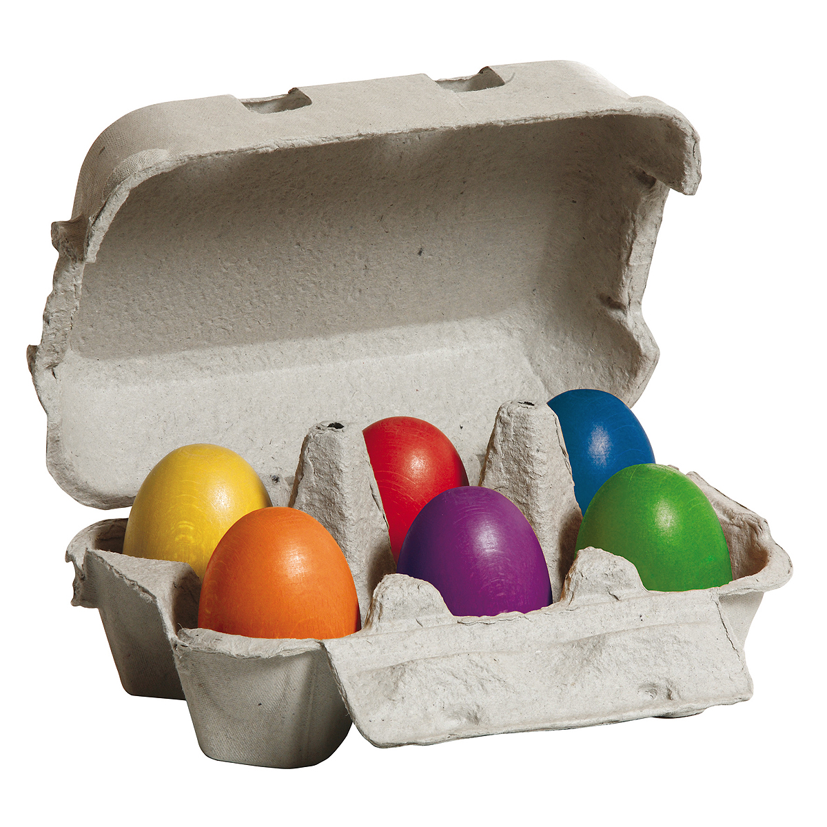 Trä-ägg i glada färger 6-pack i äggkartong