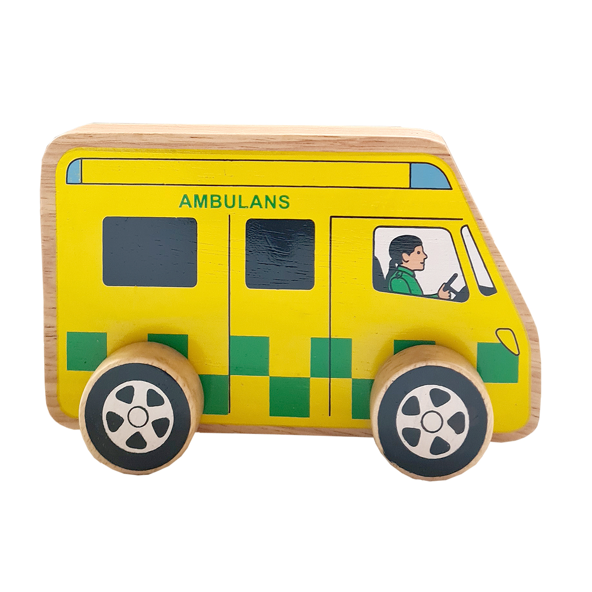 Ambulans av gummiträ handgjord FairTrade Lanka Kade