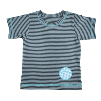 t-tröja t-shirt Tim&Teja av ekologisk bomull, med applikation, randig gråblå/svart