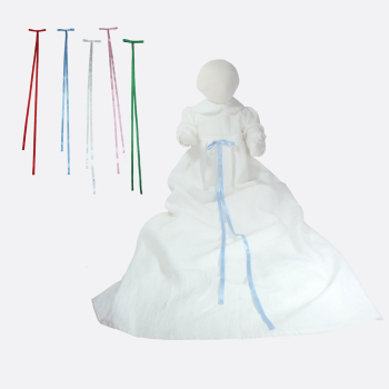 Minimundus dopklänning av ekologiskt lin med krage och broderi, satinband medföljer, välj färg