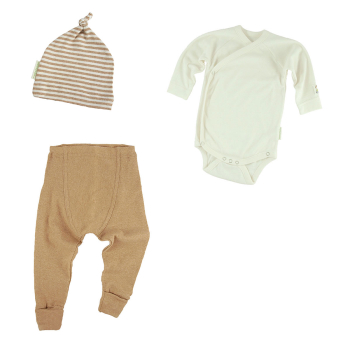 BB-paket minimundus byxor, body och babymössa av ekologisk bomull babykläder