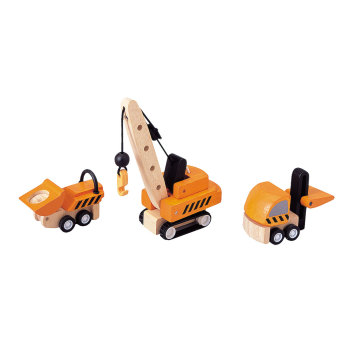 Byggfordon Construction Vehicles från PlanToys, av gummiträ set om 3 st